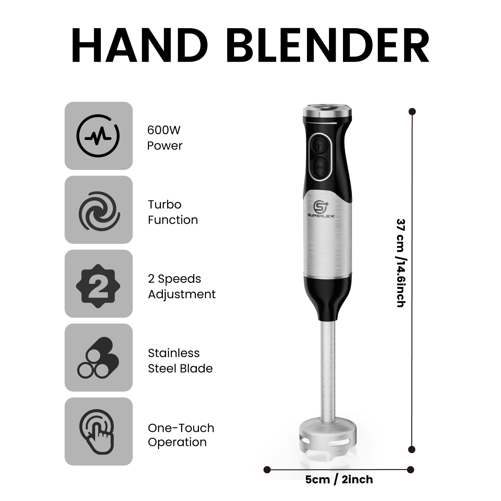 600W Stick Blender with Stainless Steel Blade & Adjustable Speeds - Image 7