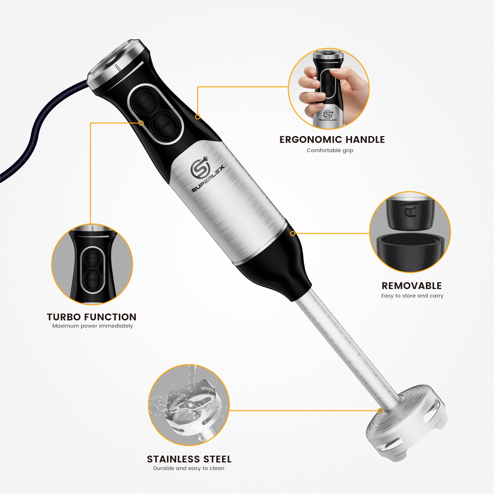 600W Stick Blender with Stainless Steel Blade & Adjustable Speeds - Image 6