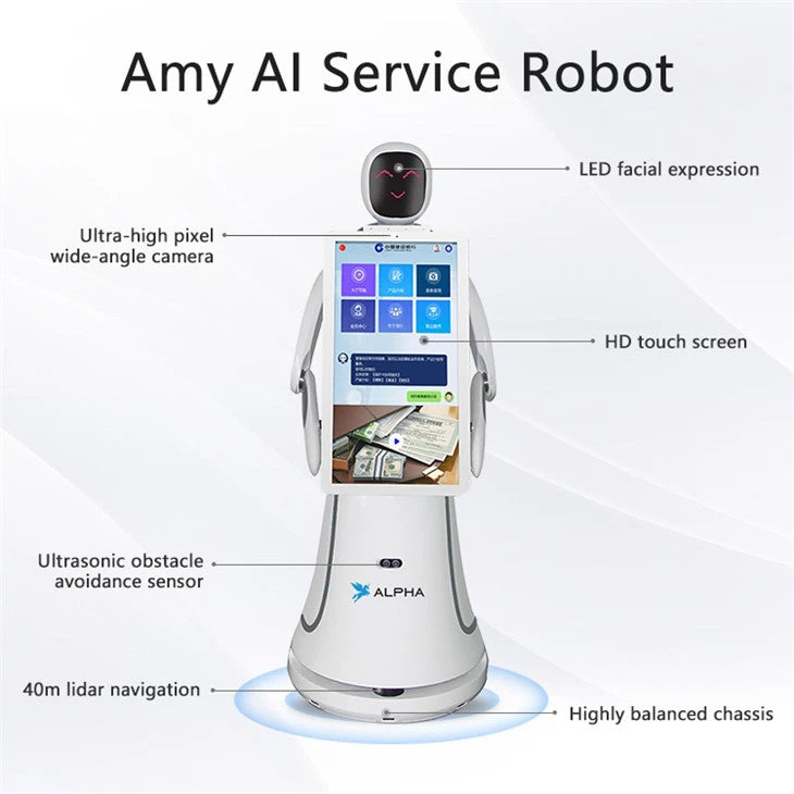 Alpha Robotics Airport Guiding Robot Amy – Multilingual AI Travel Assistant with 21.5-inch Touchscreen - Image 2