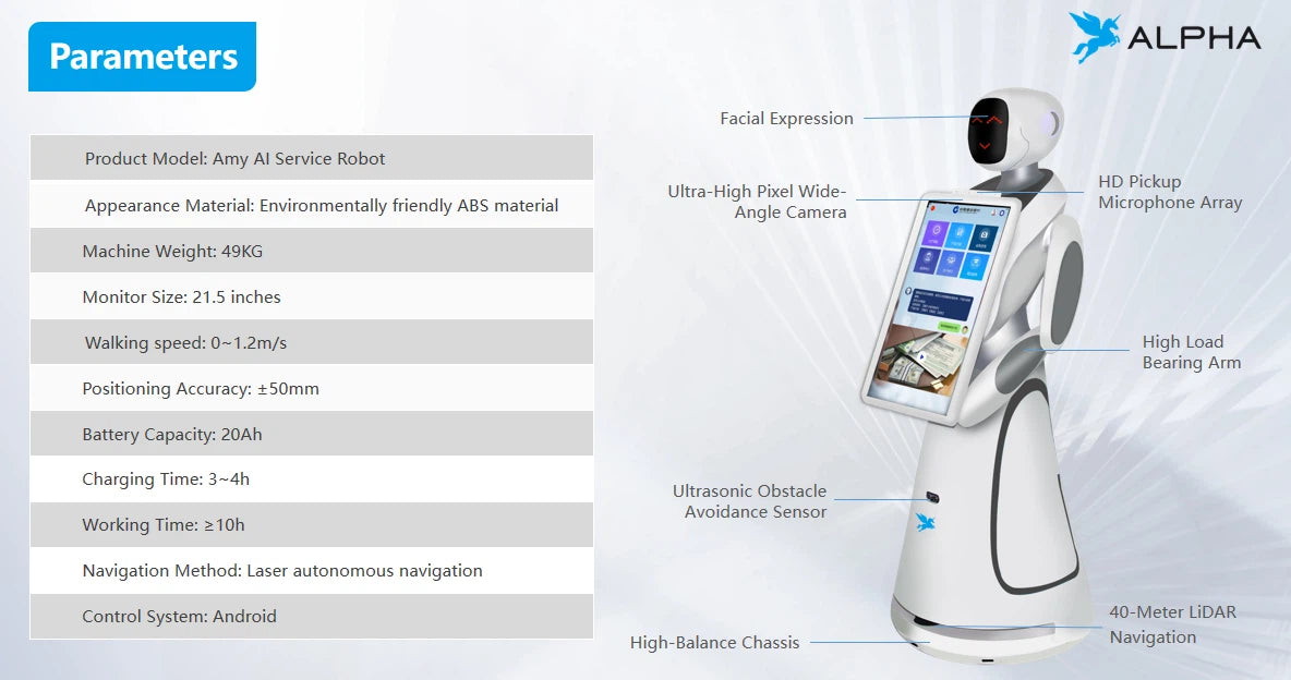 Alpha Robotics Airport Guiding Robot Amy – Multilingual AI Travel Assistant with 21.5-inch Touchscreen - Image 8